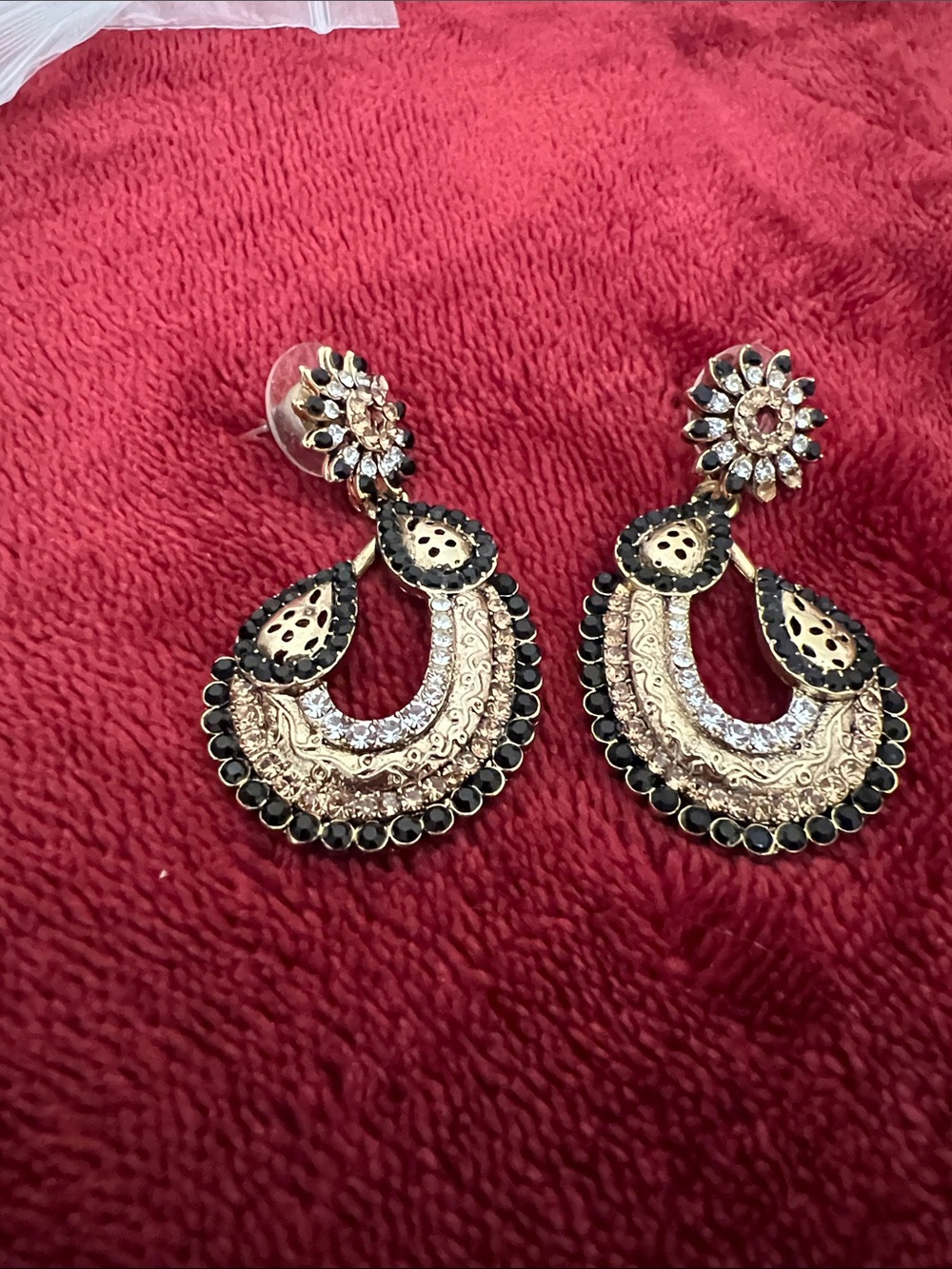 Gold and Black Floral Drop Earrings - Women Jewelry